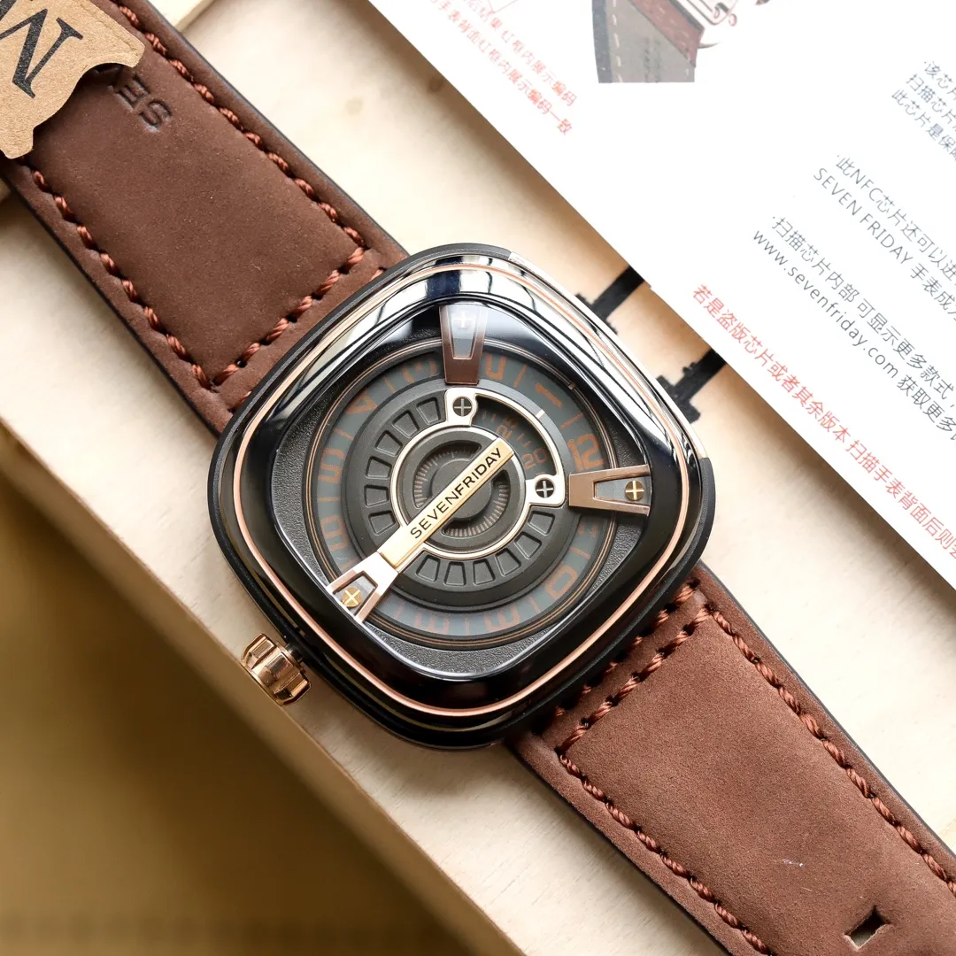 【Authentic Tmall】💰1640! seven Friday 🆕🆕🆕Upgraded again [wit] Seven Friday SEVENFRIDAY M2/02 Imported calf strap material: high-grade 316 stainless steel Case size: 47mmx47mm Market Each watch has an ID card (independent coding) Scan the back of the watch with a mobile phone with NFC function! Register and log in to Seven Fridays account! Bind the watch! Make your Seven Fridays personal!  Seven Fridays model M2/02 real shot display